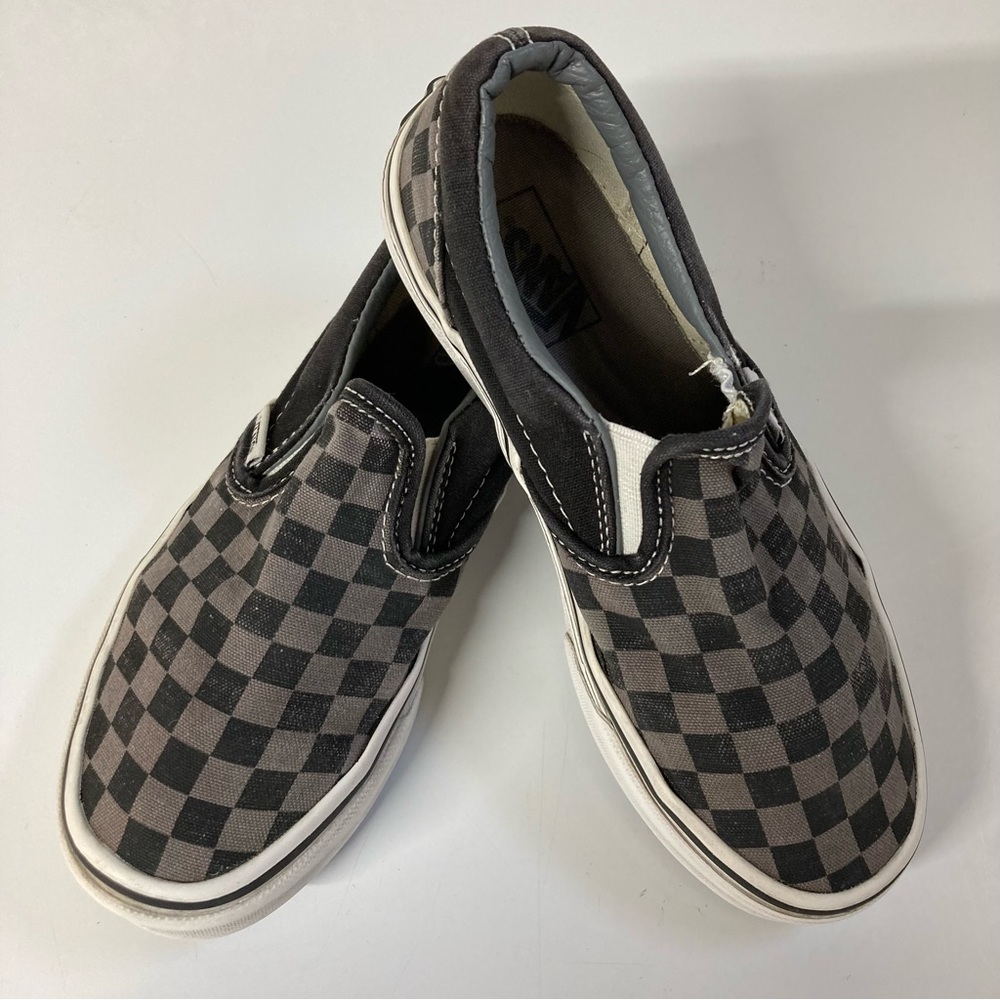 Vans Black and Gray Slip-On Sneakers with Checkerboard Pattern
